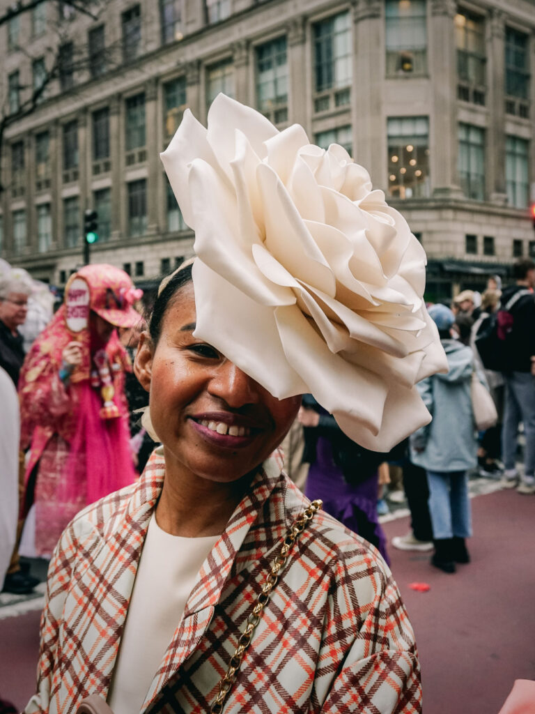 A lady with a floral hat in NYC