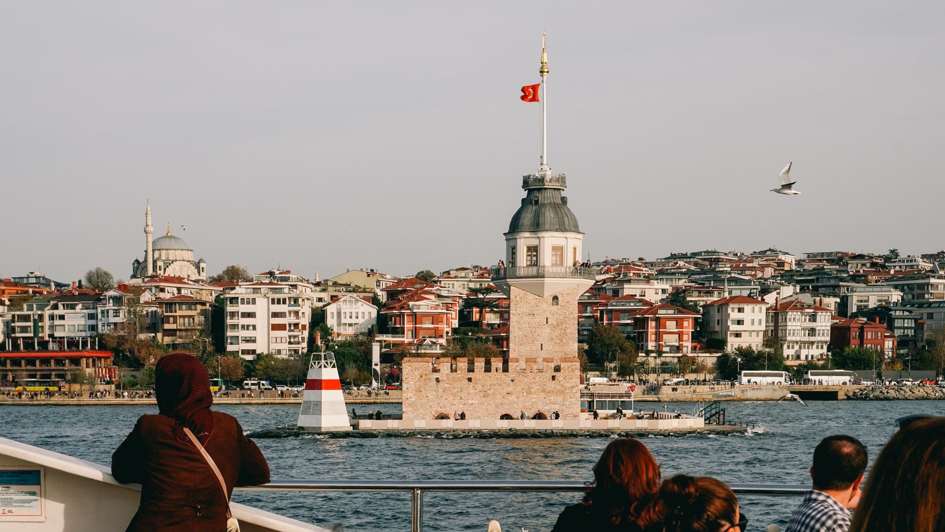 People on the deck of a ferry from Karaköy to Kadıköy enjoying the view