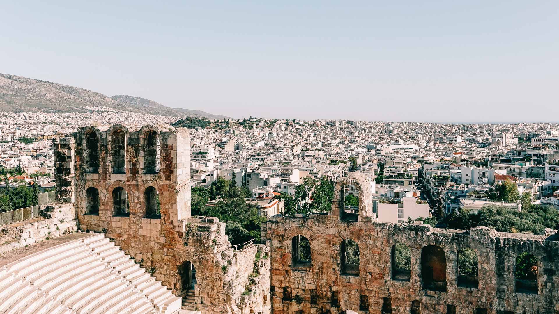 View over Athens and towards the sea from the Herodeion Theater