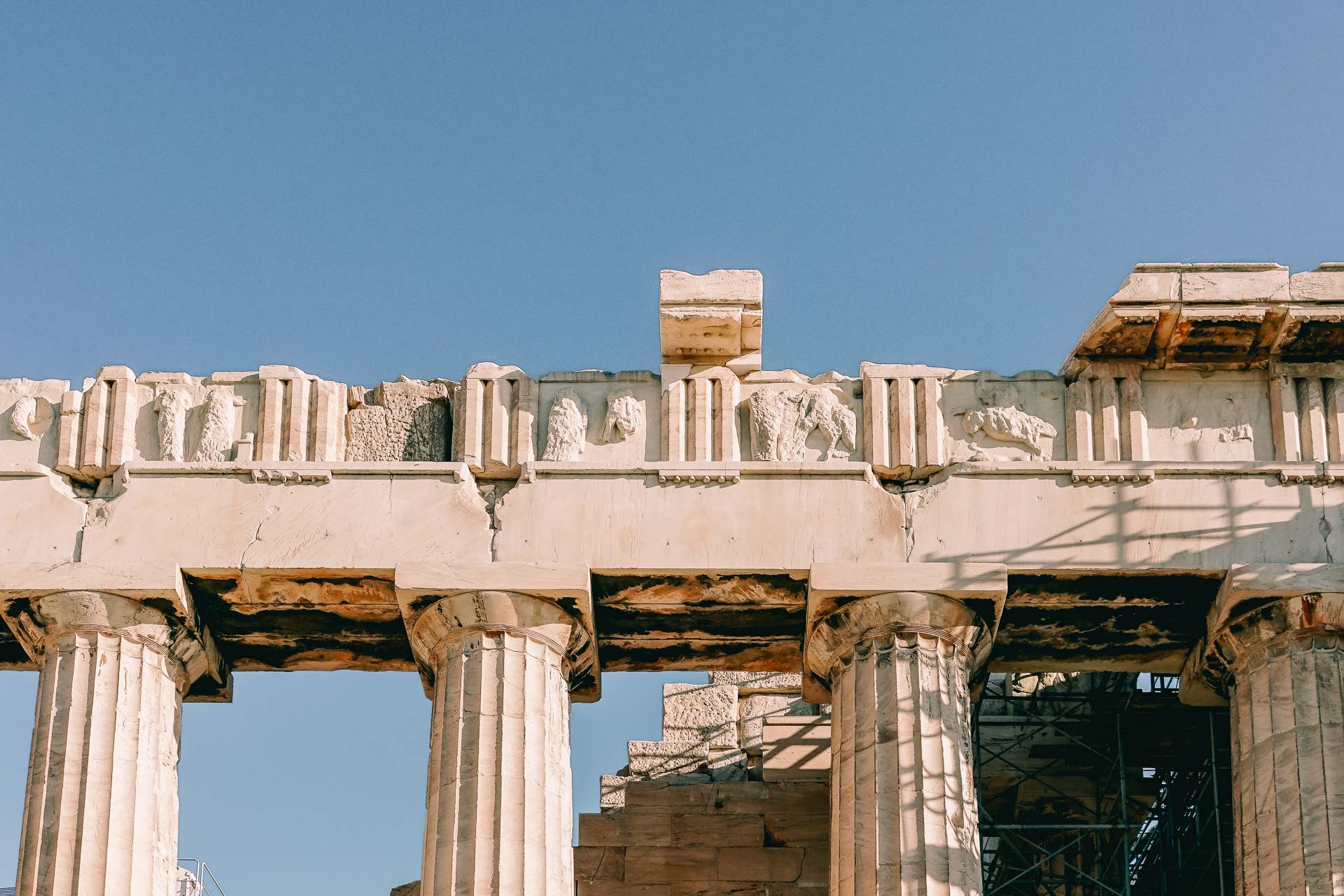 A detail from the Parthenon at the Acropolis of Athens