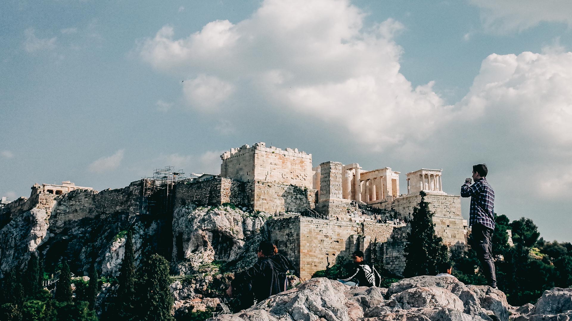 The Acropolis of Athens from Areopagitou Hill and the Temple of Niki on the right