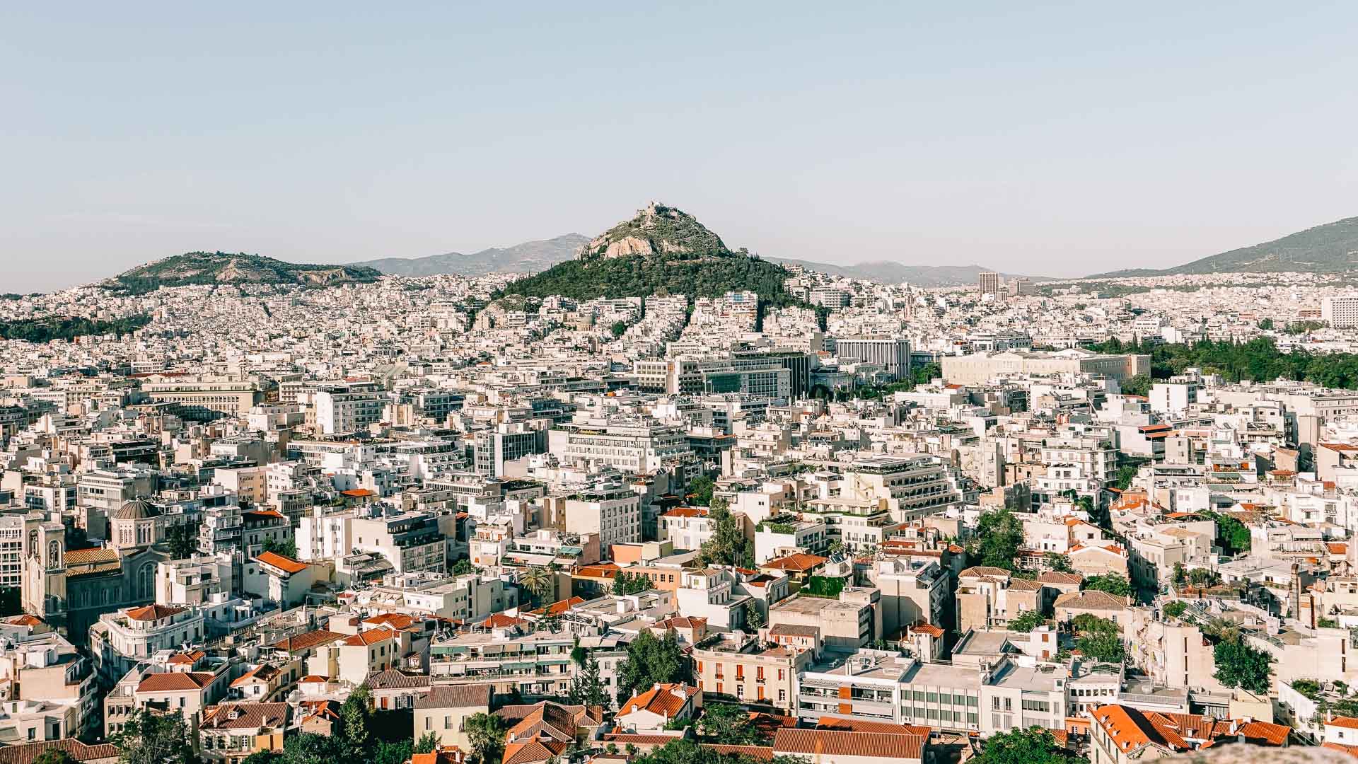 View over Lycabettus Hill from the Acropolis of Athens