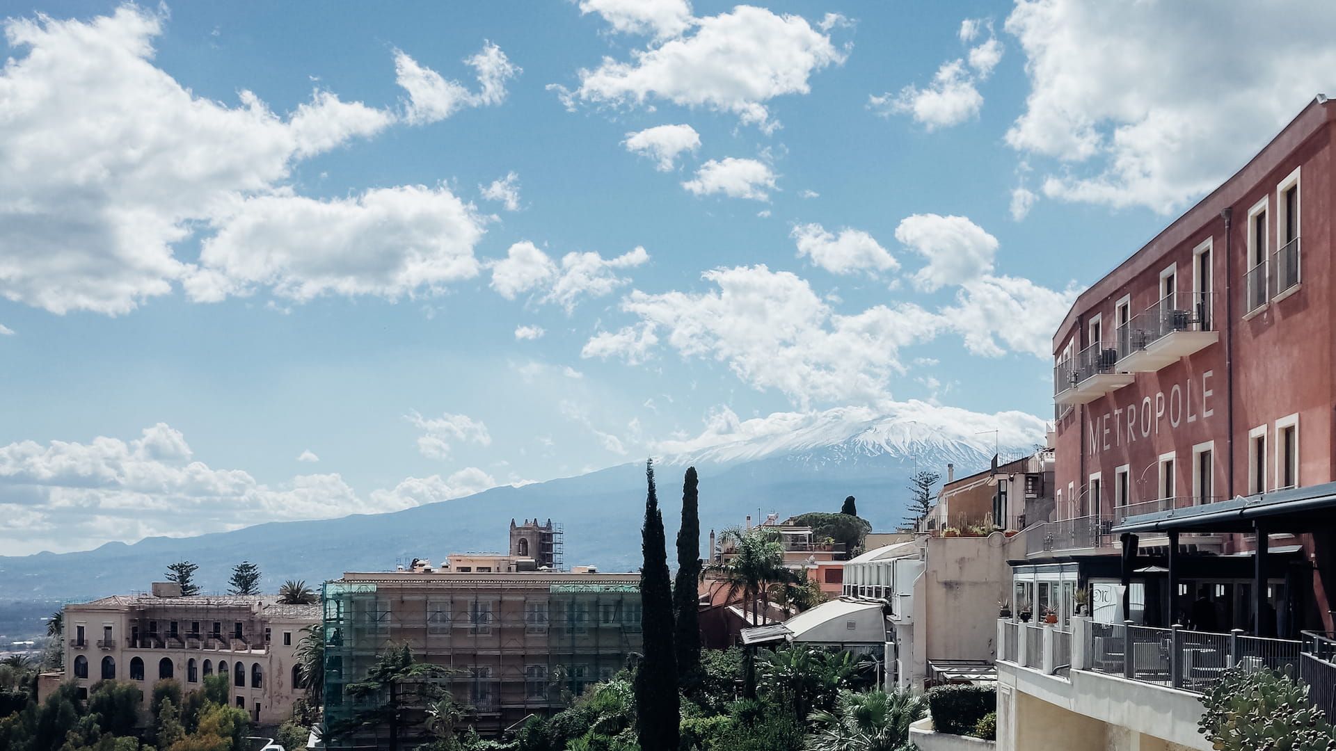 Views of Mount Etna from central Taormina