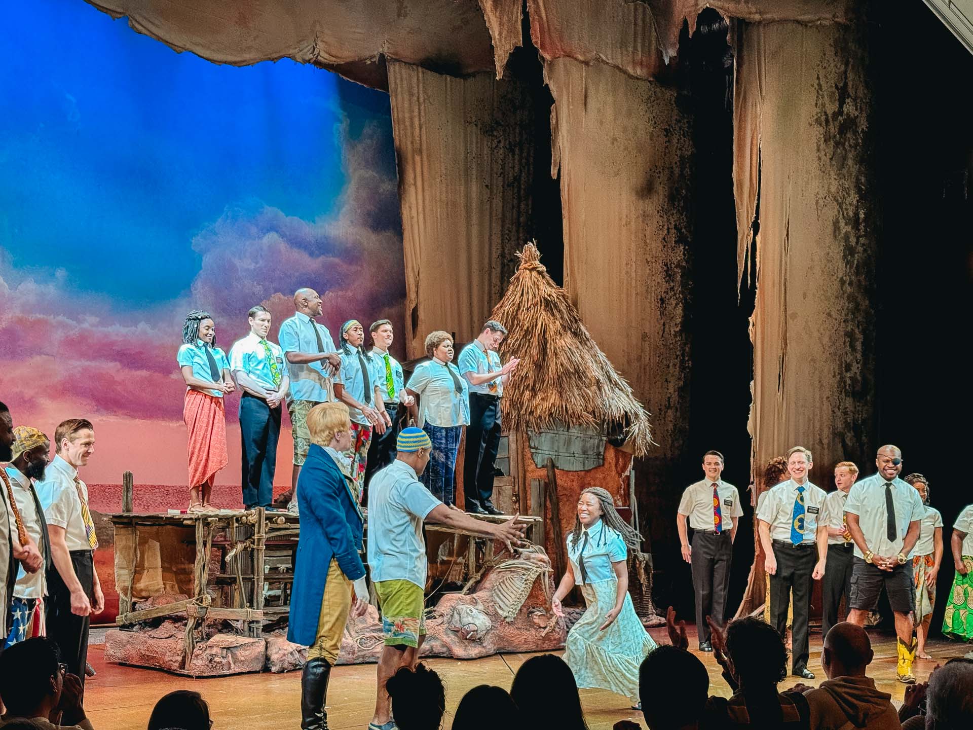 The cast of the The Book of Mormon in Broadway in New York
