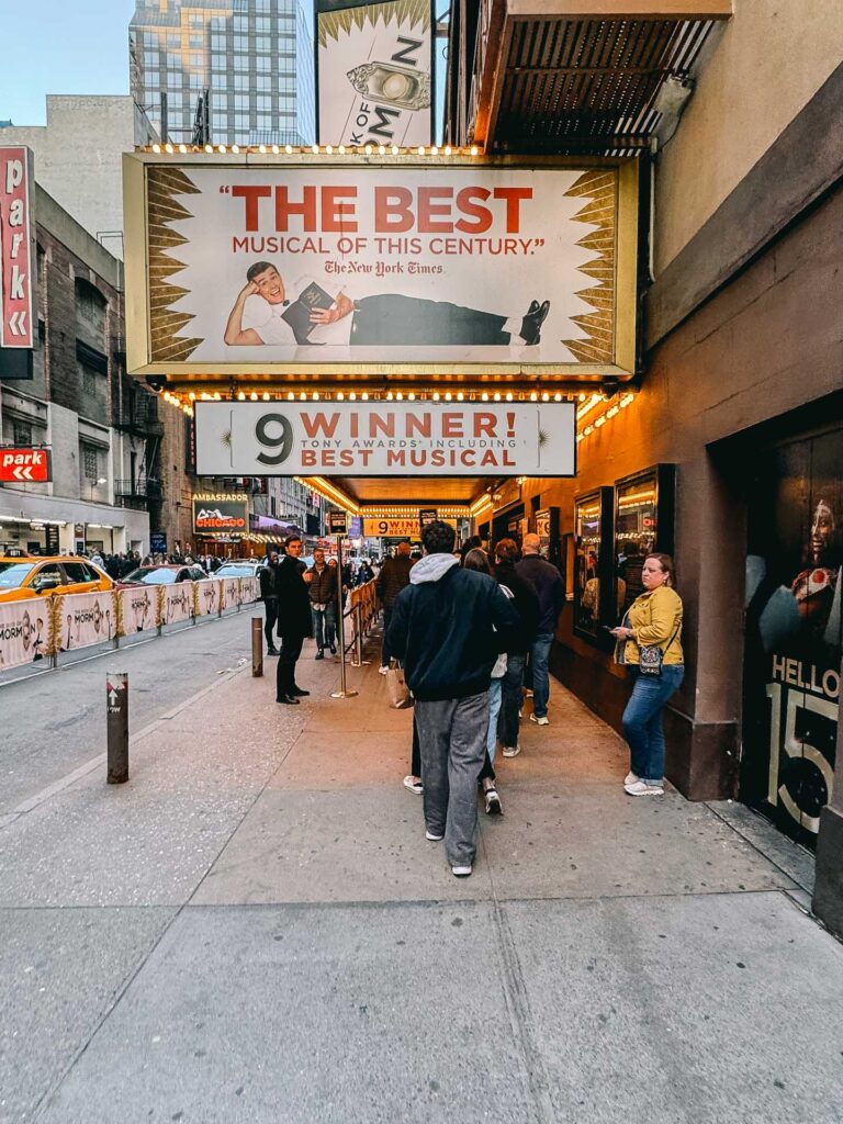 The exterior of the Eugene O'Neill Theater in Broadway, New York, where the musical The Book of Mormon is presented.