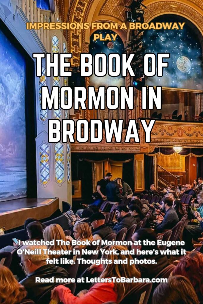 A Pinterest pin for an article about The Book of Mormon written by George Pavlopoulos for the travel blog Letters to Barbara